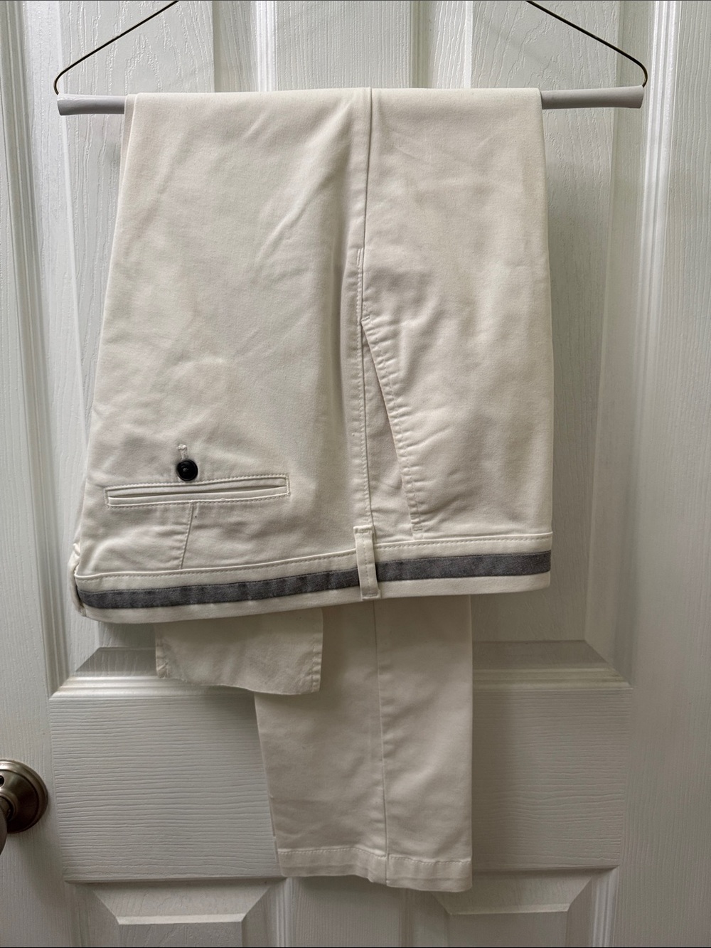 Express Cream Chinos with Gray Hem Trim
